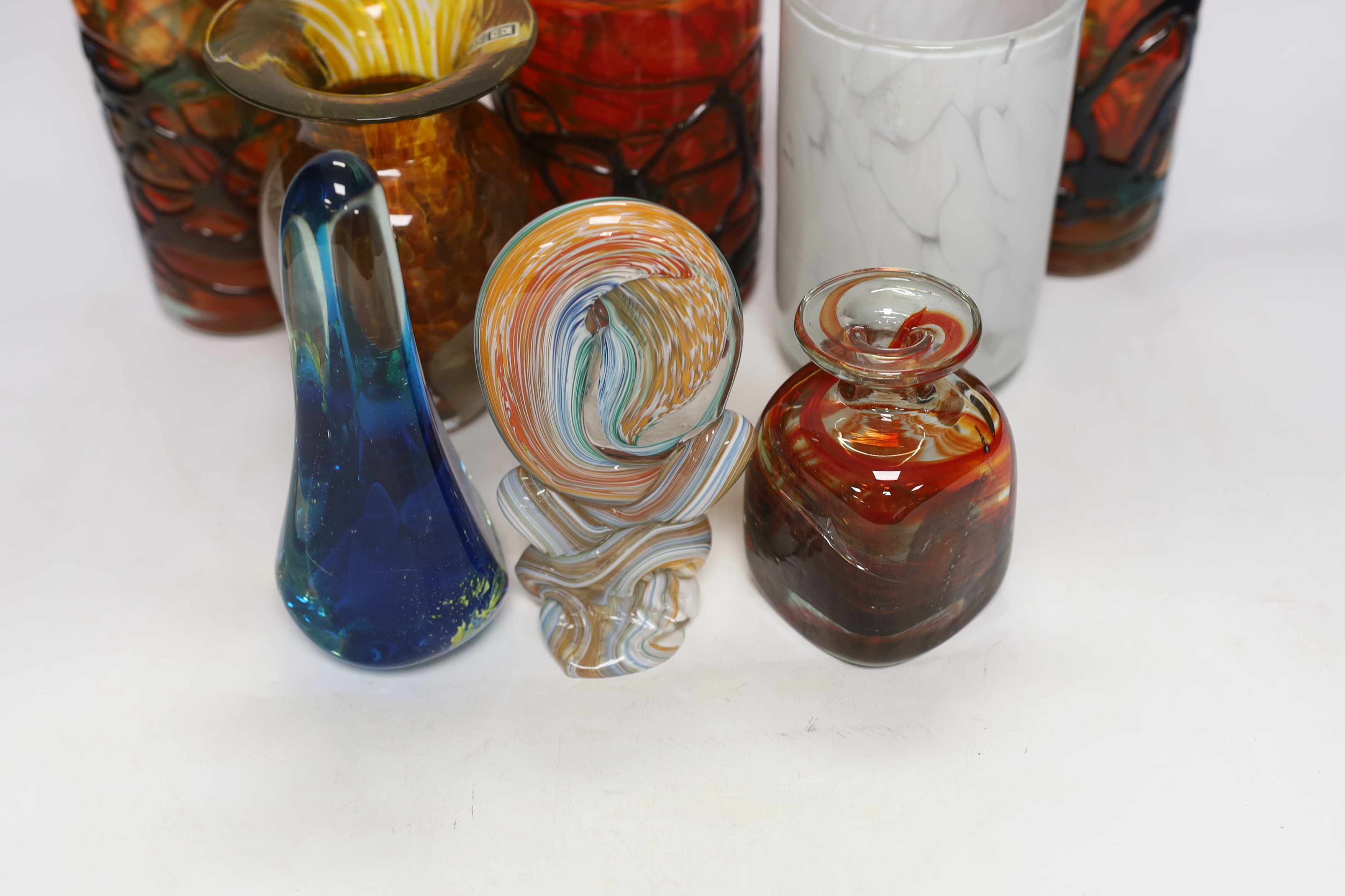 Eight pieces of Mdina art glassware including a piece of Valente, largest 20cm high